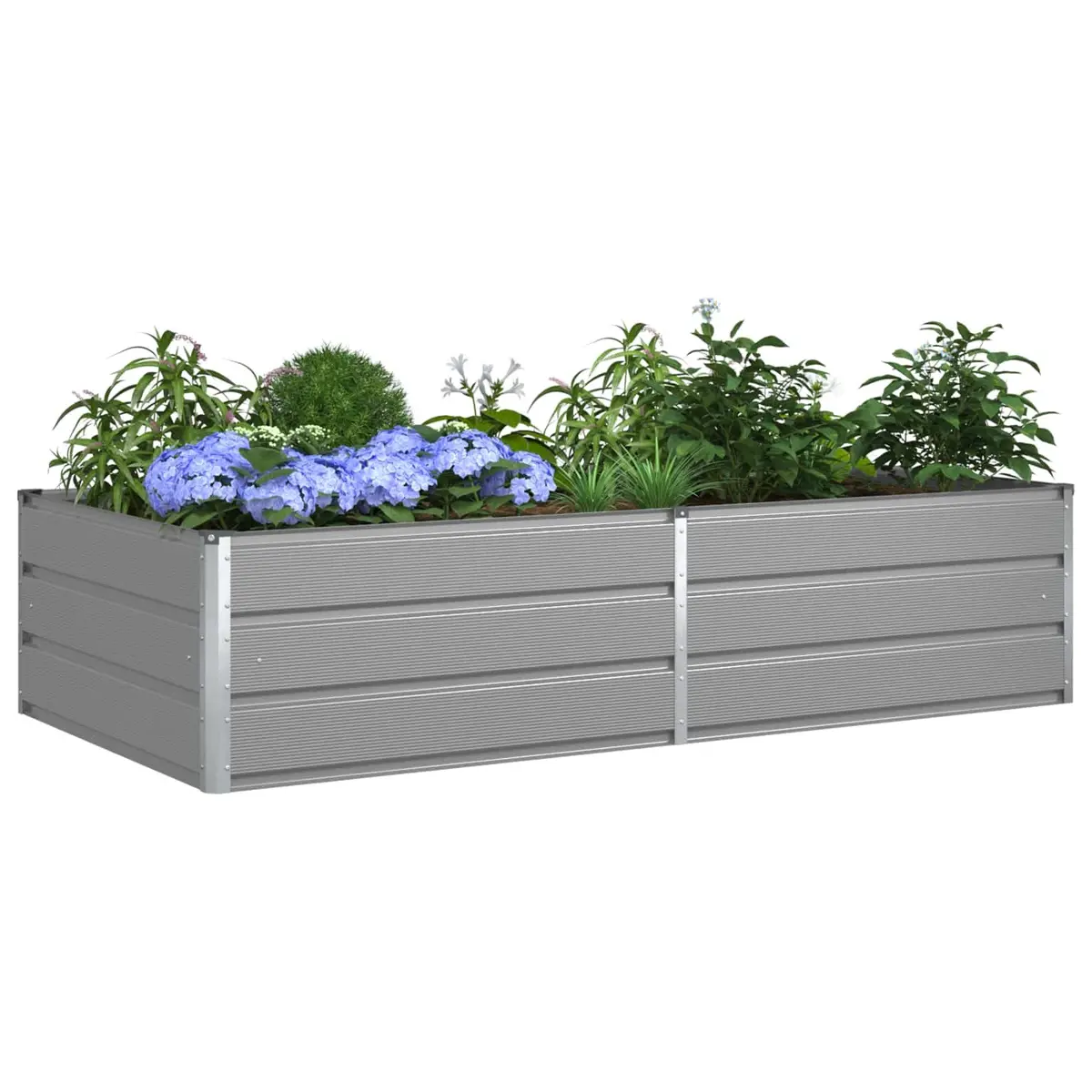 Steel Planter Galvanized Light Grey 195 x 100 x 45 cm Garden Outdoor Raised Bed Pot
