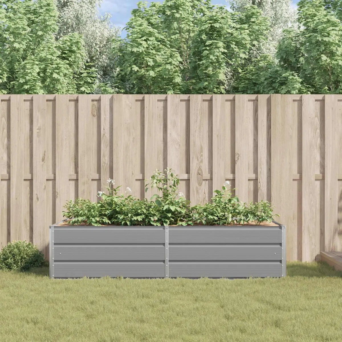 Steel Planter Galvanized Light Grey 195 x 100 x 45 cm Garden Outdoor Raised Bed Pot