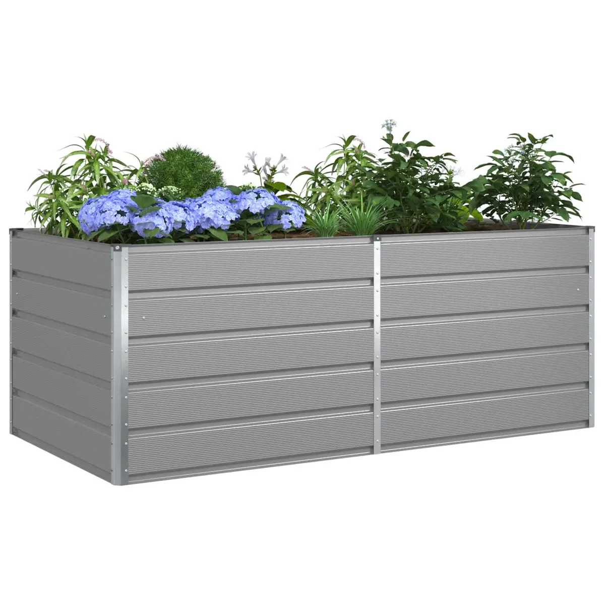 Steel Planter Galvanised Light Grey 195cm x 100cm x 75cm Outdoor Garden Patio
