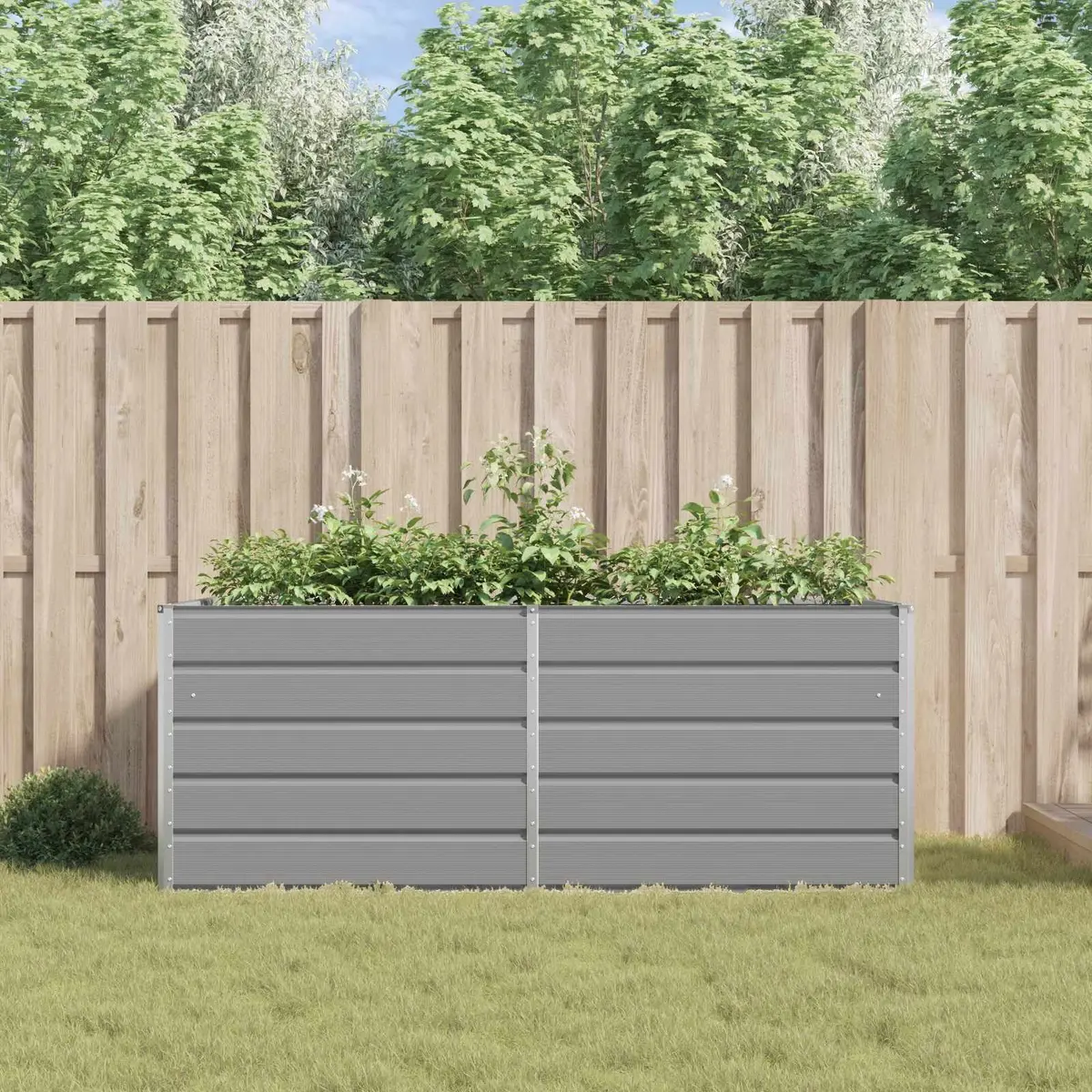 Steel Planter Galvanised Light Grey 195cm x 100cm x 75cm Outdoor Garden Patio