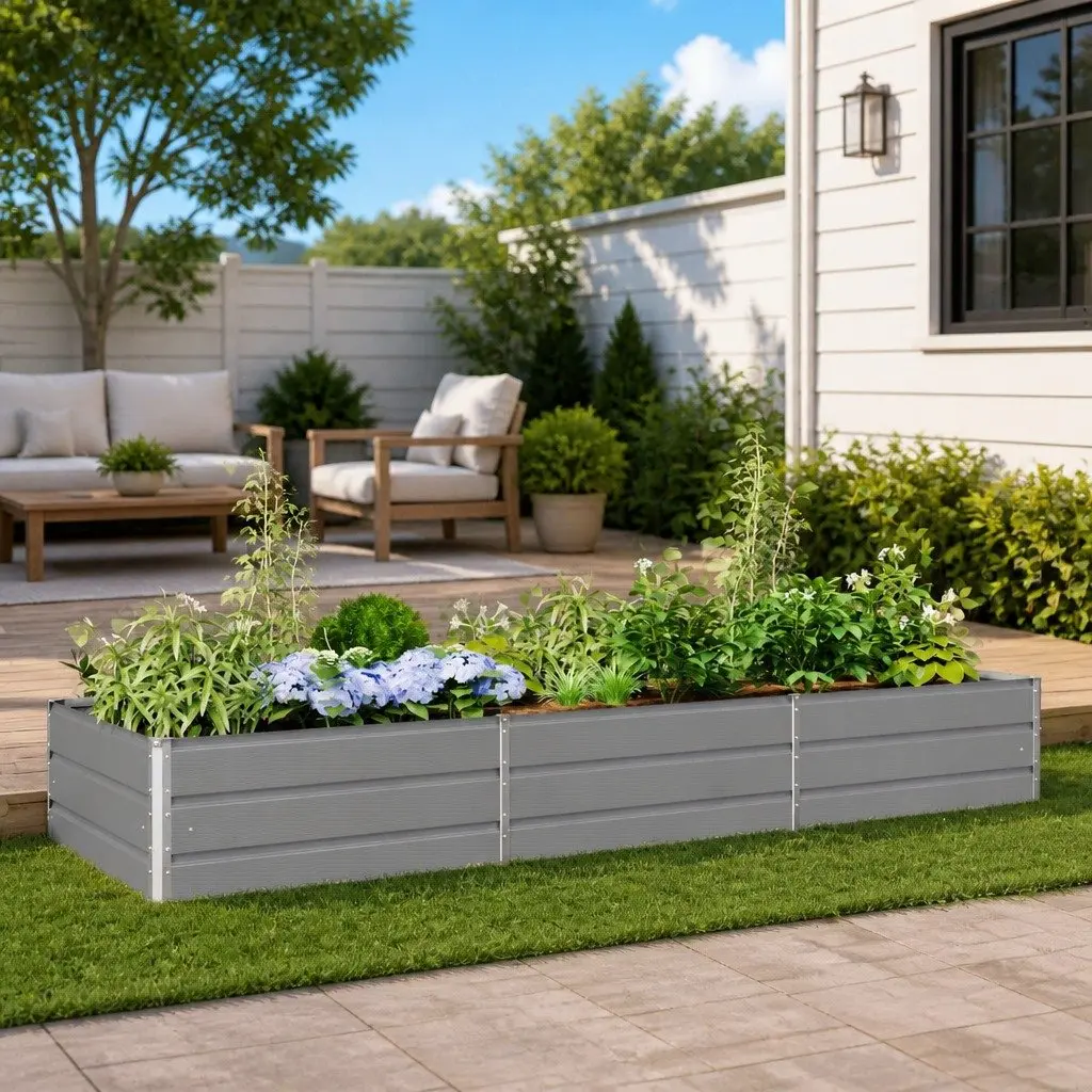Steel Planter Outdoor Raised Bed Light Grey 290cm x 100cm x 45cm Galvanised Suitable for Garden and Terrace Use