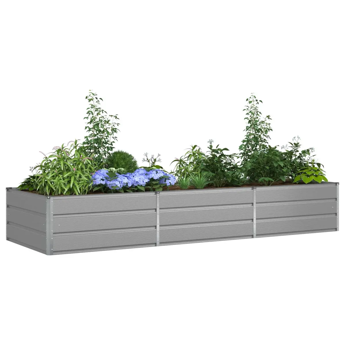 Steel Planter Outdoor Raised Bed Light Grey 290cm x 100cm x 45cm Galvanised Suitable for Garden and Terrace Use