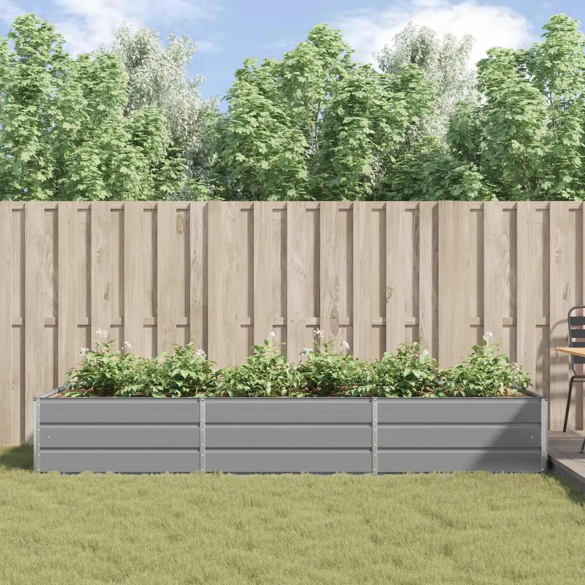 Steel Planter Outdoor Raised Bed Light Grey 290cm x 100cm x 45cm Galvanised Suitable for Garden and Terrace Use