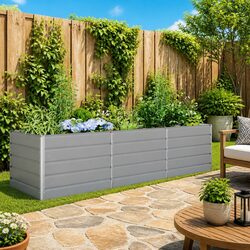 Steel Planter Light Grey 290 x 100 x 75 cm Galvanised Outdoor Garden Pot Large