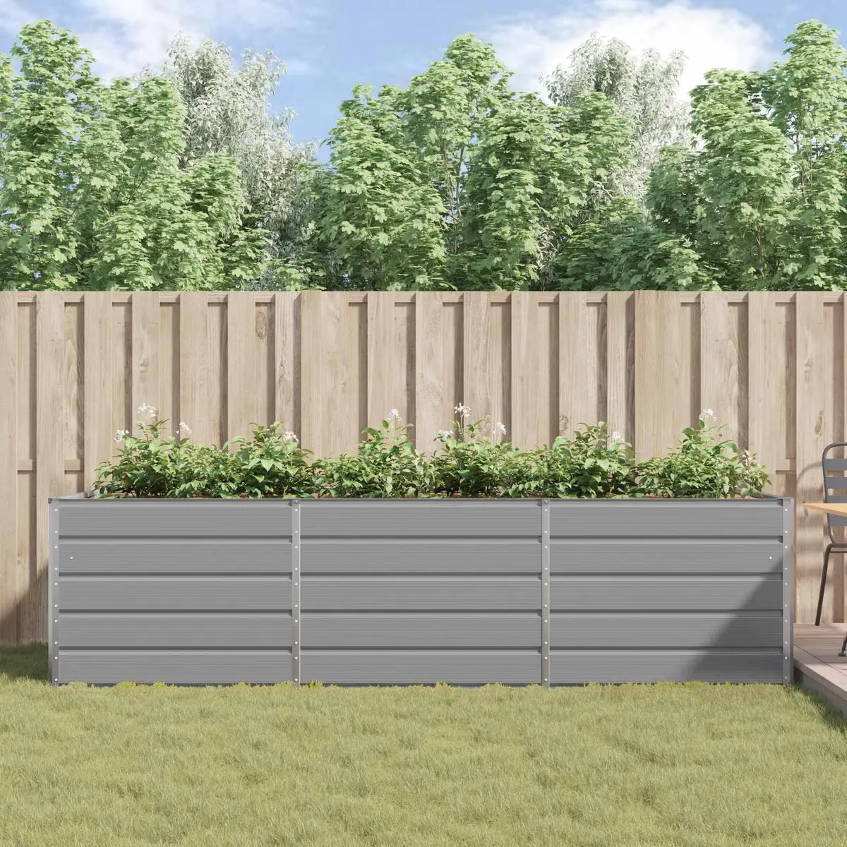 Galvanised Steel Outdoor Planter Large Light Grey 290x100x75cm Durable Garden Pot