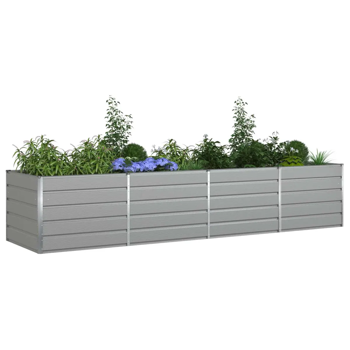 Large Planter Galvanized Steel Light Grey 385 x 100 x 75 cm Outdoor Raised Garden Box