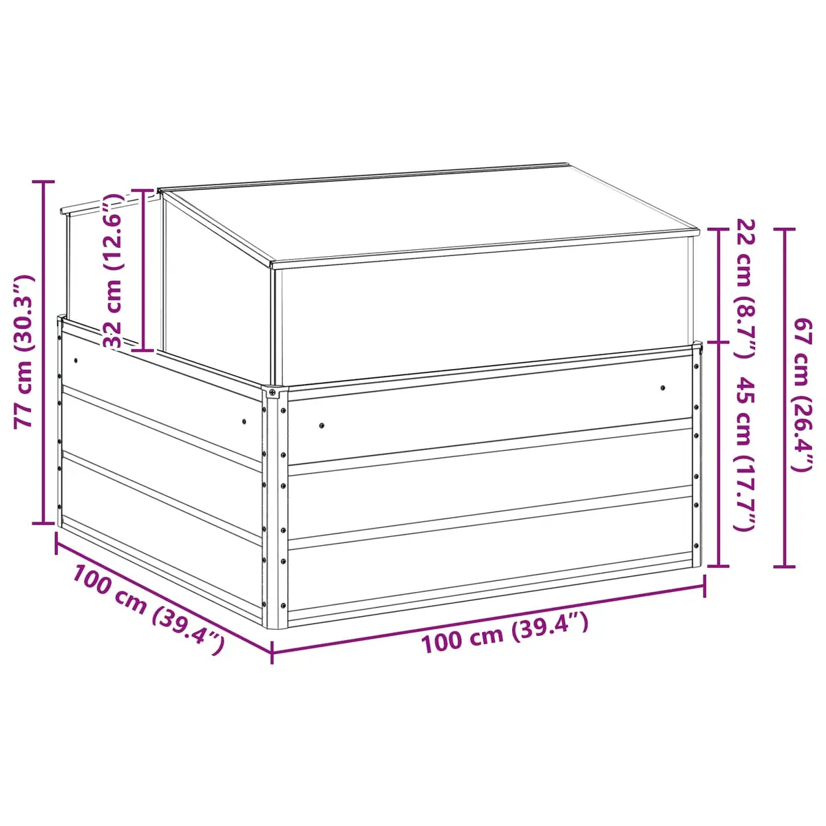 Steel Planter Light Grey 100 x 100 x 77 cm Garden Outdoor Large Raised Bed
