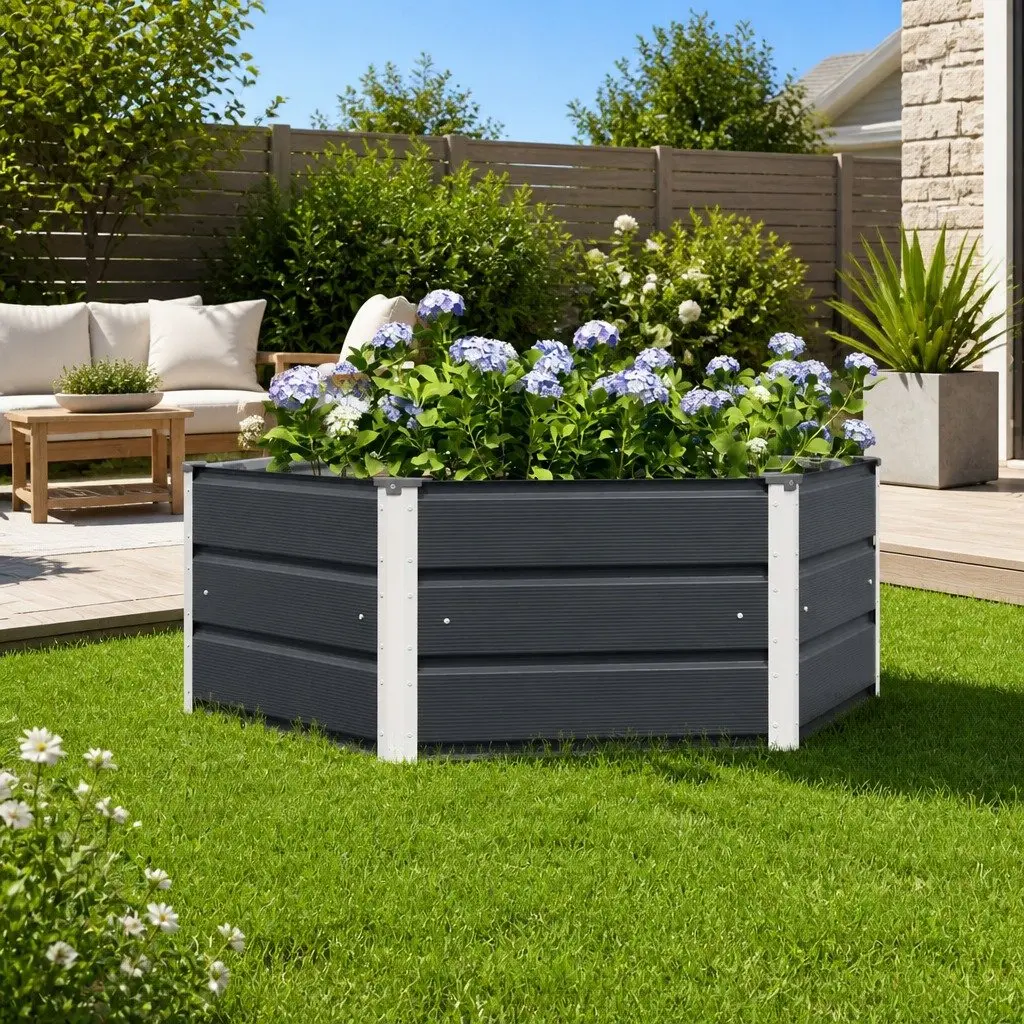 Steel Planter Hexagonal Anthracite 129x129x45cm Outdoor Raised Bed Garden