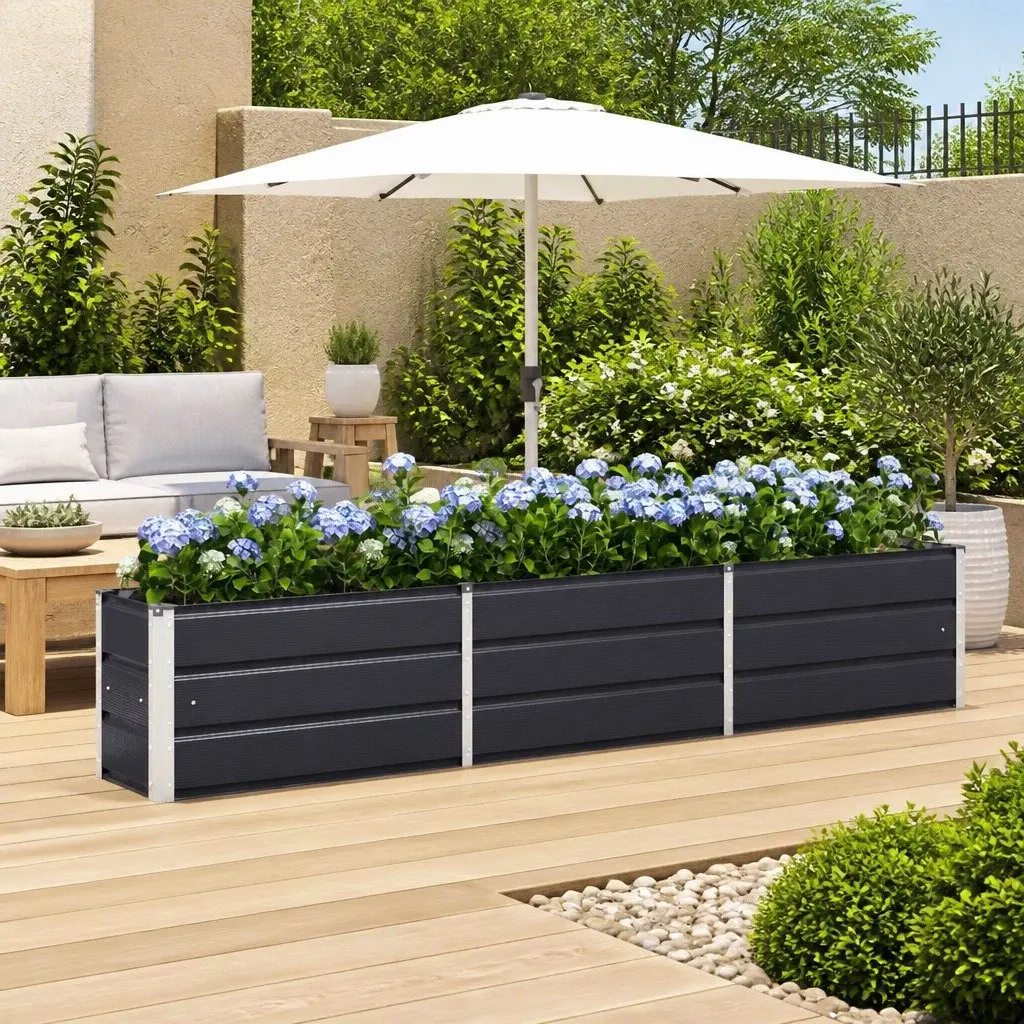 Steel Planter Anthracite 240x40x45cm Indoor Outdoor Patio Flower Pot