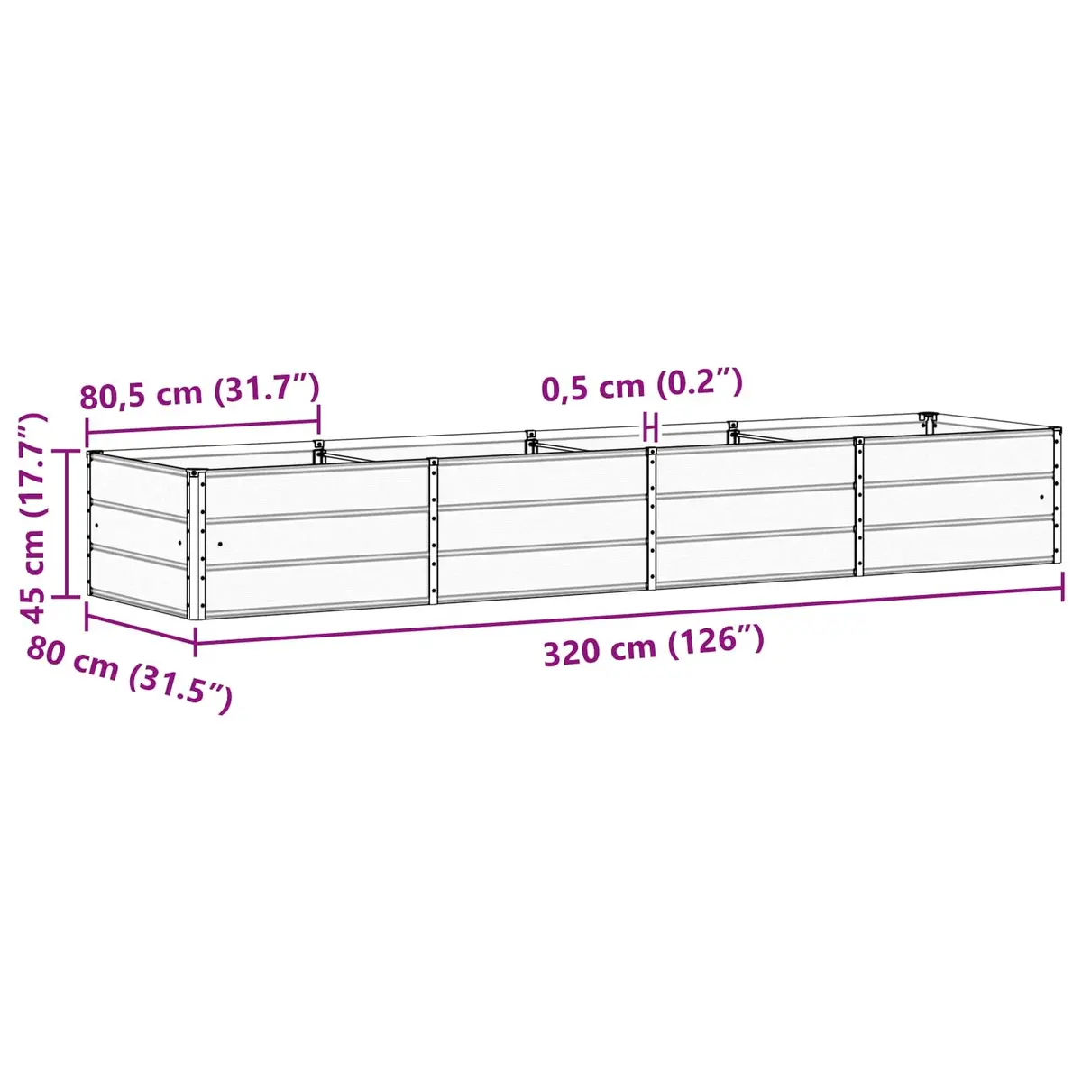 Steel Planter 320 x 80 x 45 cm Anthracite Indoor Outdoor