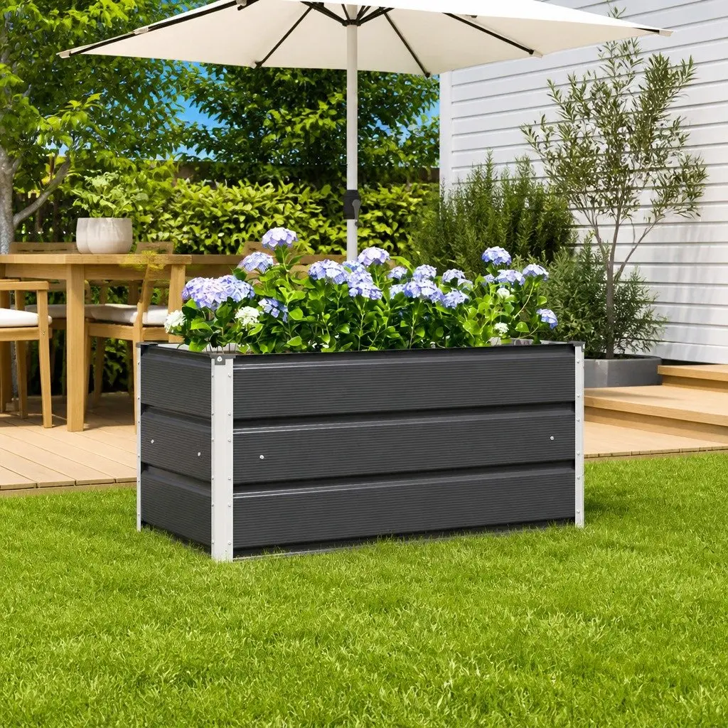 Steel Planter Galvanised 100cm x 50cm x 45cm Anthracite Modern Outdoor Raised Bed for Garden