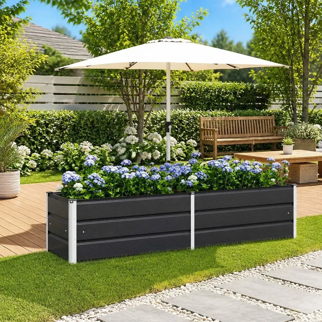 Steel Planter Galvanised 195 x 50 x 45 cm Anthracite Garden Outdoor Pots