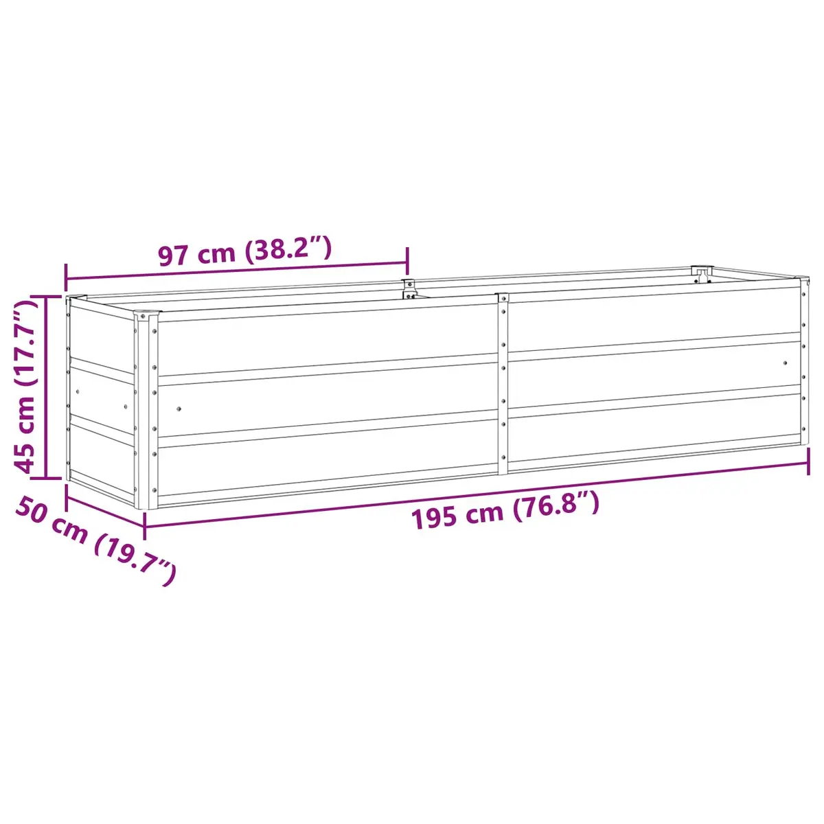 Steel Planter Galvanised 195 x 50 x 45 cm Anthracite Garden Outdoor Pots