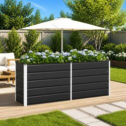Steel Planter Anthracite 195 x 50 x 75 cm Galvanised Garden Outdoor Pot