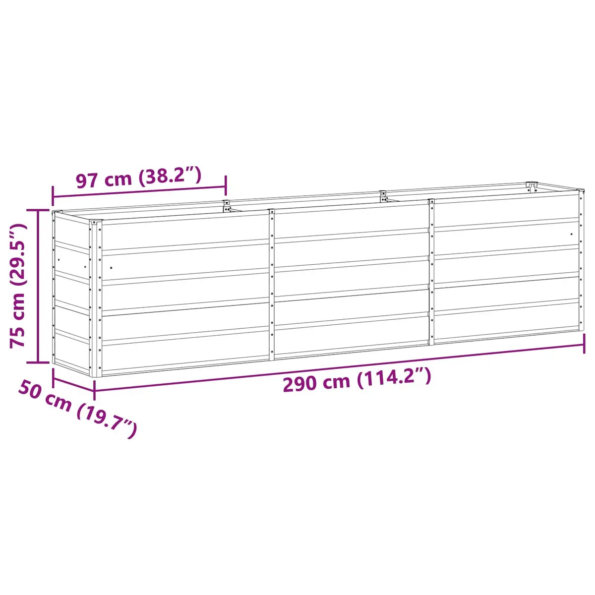 Steel Planter Galvanised 290 x 50 x 75 cm Anthracite Outdoor Raised Bed