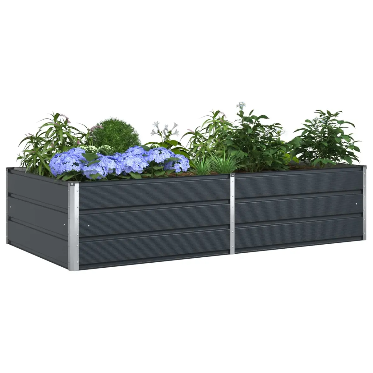 Steel Garden Planter Anthracite 195 x 100 x 45 cm Galvanised Outdoor Patio