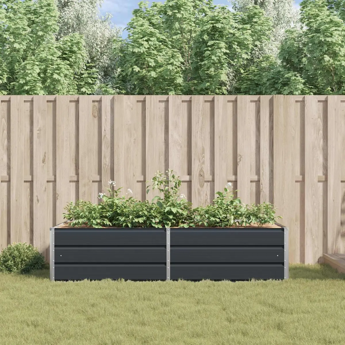 Steel Garden Planter Anthracite 195 x 100 x 45 cm Galvanised Outdoor Patio