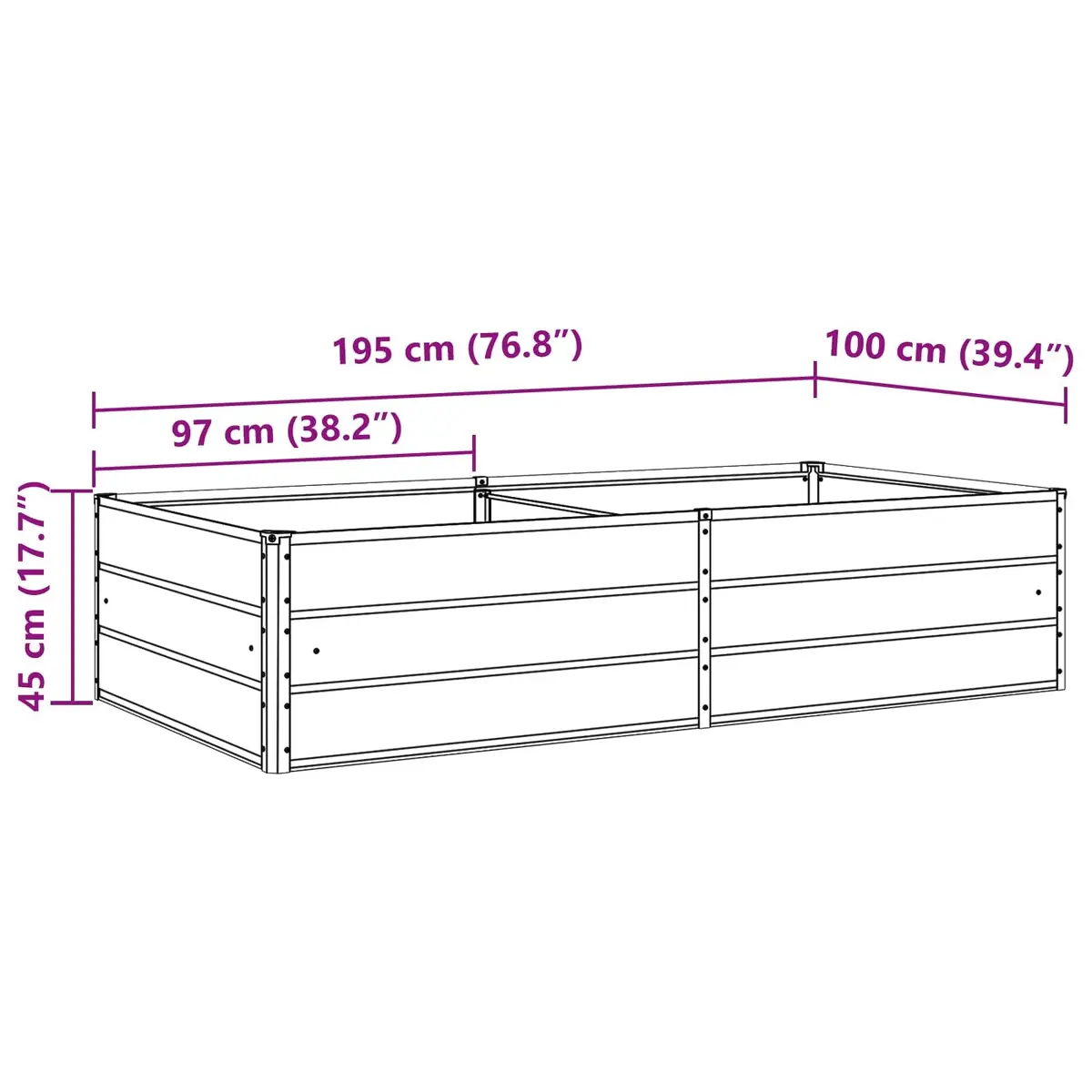 Steel Garden Planter Anthracite 195 x 100 x 45 cm Galvanised Outdoor Patio