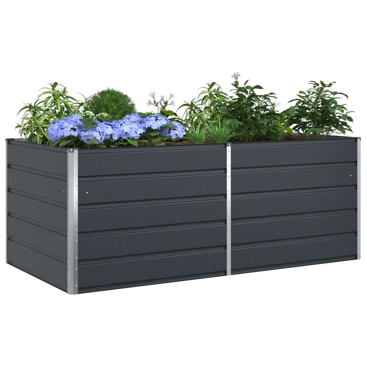 Large Steel Planter Galvanised 195 x 100 x 75 cm Anthracite Outdoor Garden