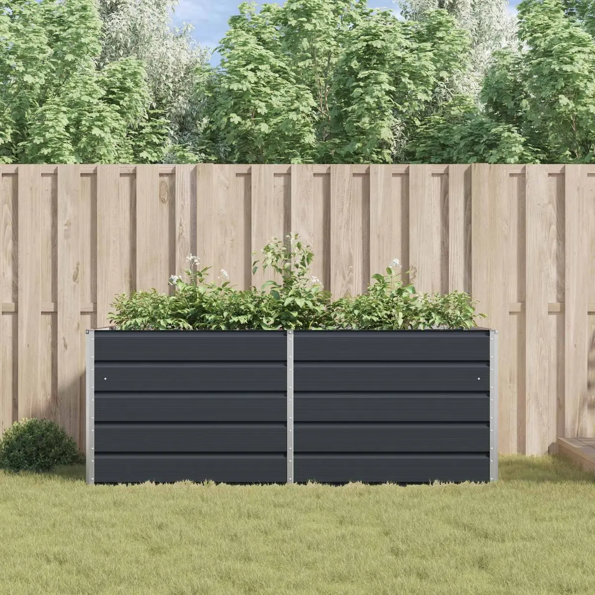 Large Steel Planter Galvanised 195 x 100 x 75 cm Anthracite Outdoor Garden