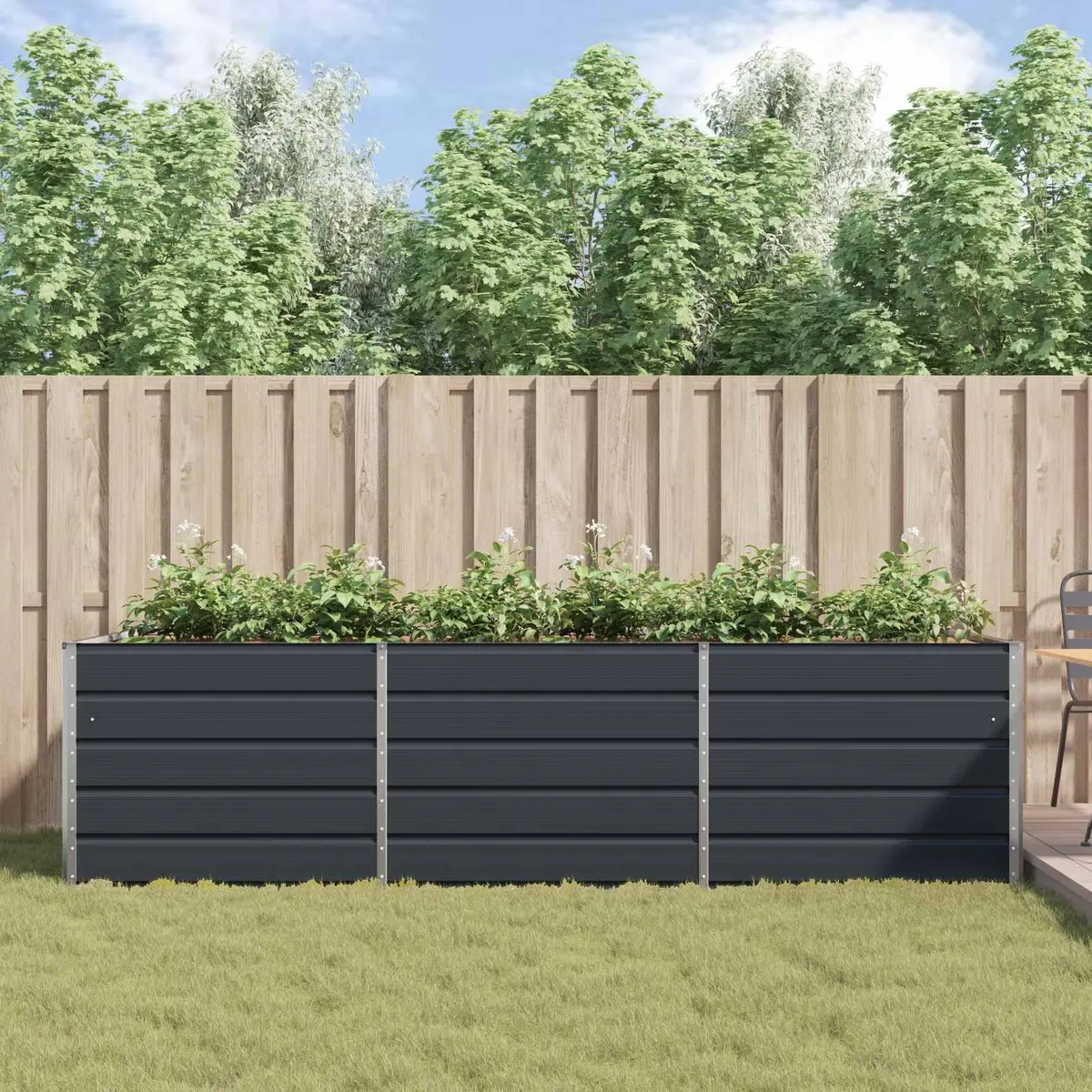 Steel Planter Galvanised 290 x 100 x 75 cm Anthracite Garden Outdoor Patio Pot
