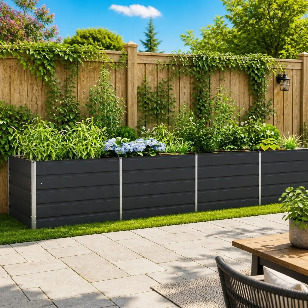 Outdoor Raised Flower Bed Galvanised Steel 385cm x 100cm x 75cm Anthracite Garden Planter