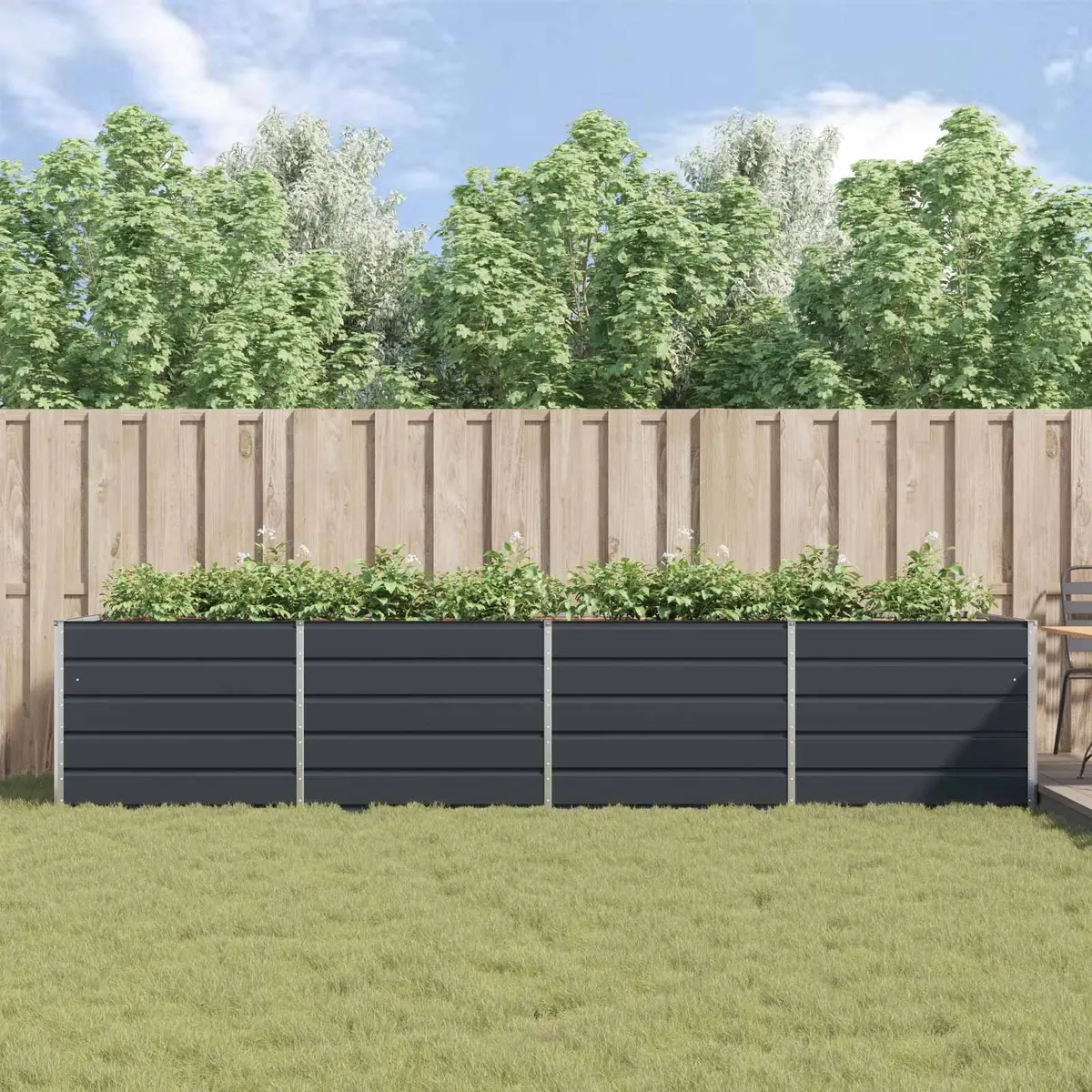 Outdoor Raised Flower Bed Galvanised Steel 385cm x 100cm x 75cm Anthracite Garden Planter