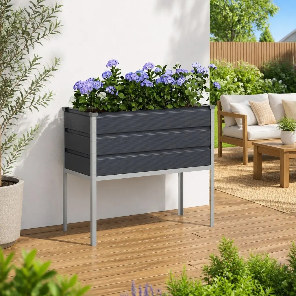 Elevated Planter Galvanised Steel 100cm x 45cm x 90cm Anthracite Outdoor Garden Decor