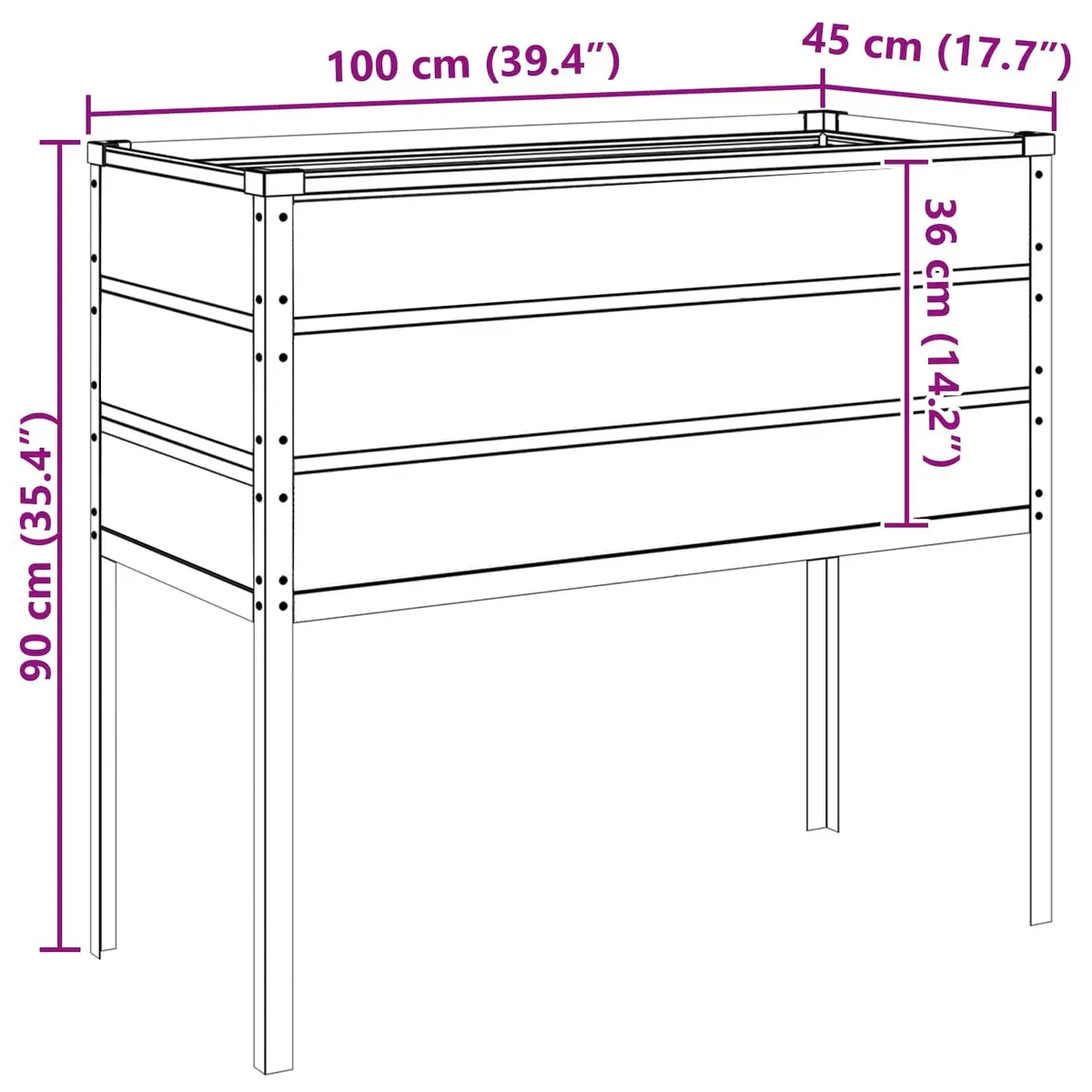 Elevated Planter Galvanised Steel 100cm x 45cm x 90cm Anthracite Outdoor Garden Decor