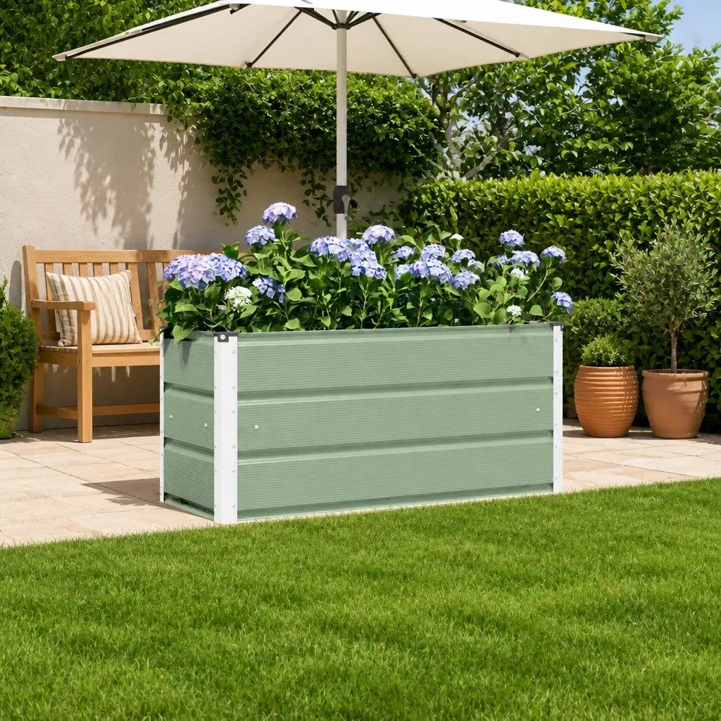 Steel Planter Garden Container 100 x 40 x 45 cm Green Outdoor Indoor