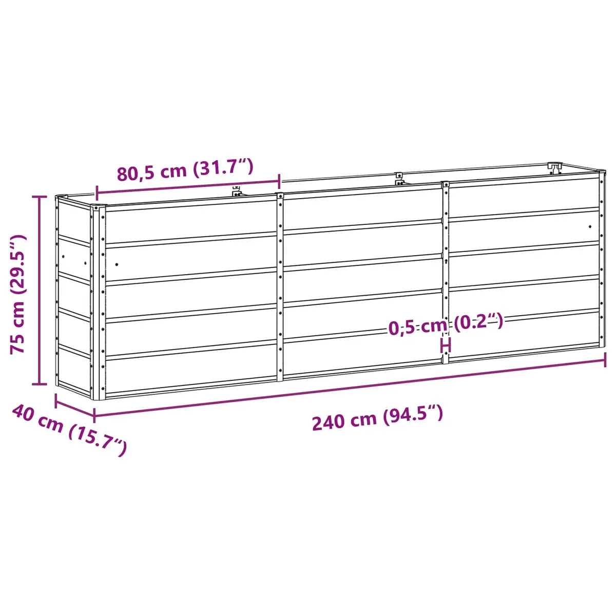 Steel Planter Green 240 x 40 x 75 cm Indoor Outdoor Garden Patio Raised Bed