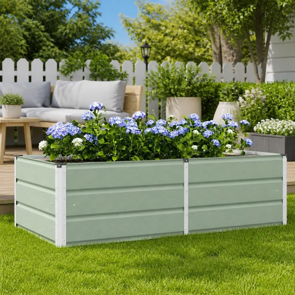 Steel Garden Planter 160x80x45cm Green Modern Outdoor Indoor Plant Container Box