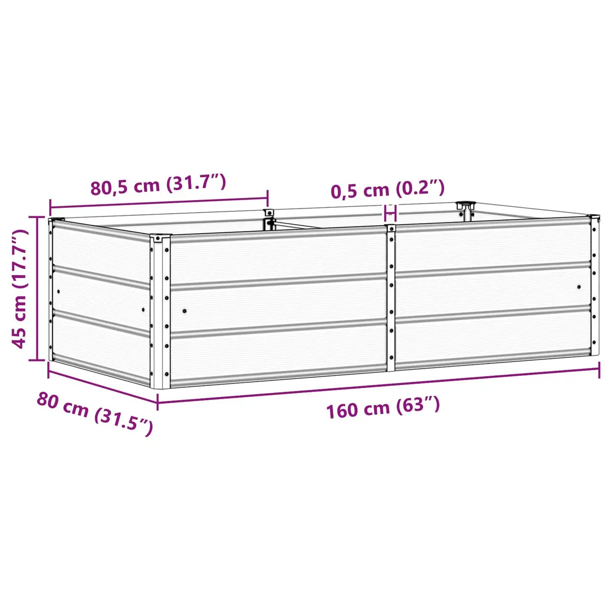 Steel Garden Planter 160x80x45cm Green Modern Outdoor Indoor Plant Container Box