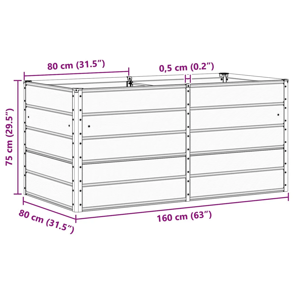 Steel Garden Planter 160x80x75cm Modern Outdoor Indoor Plant Container Green