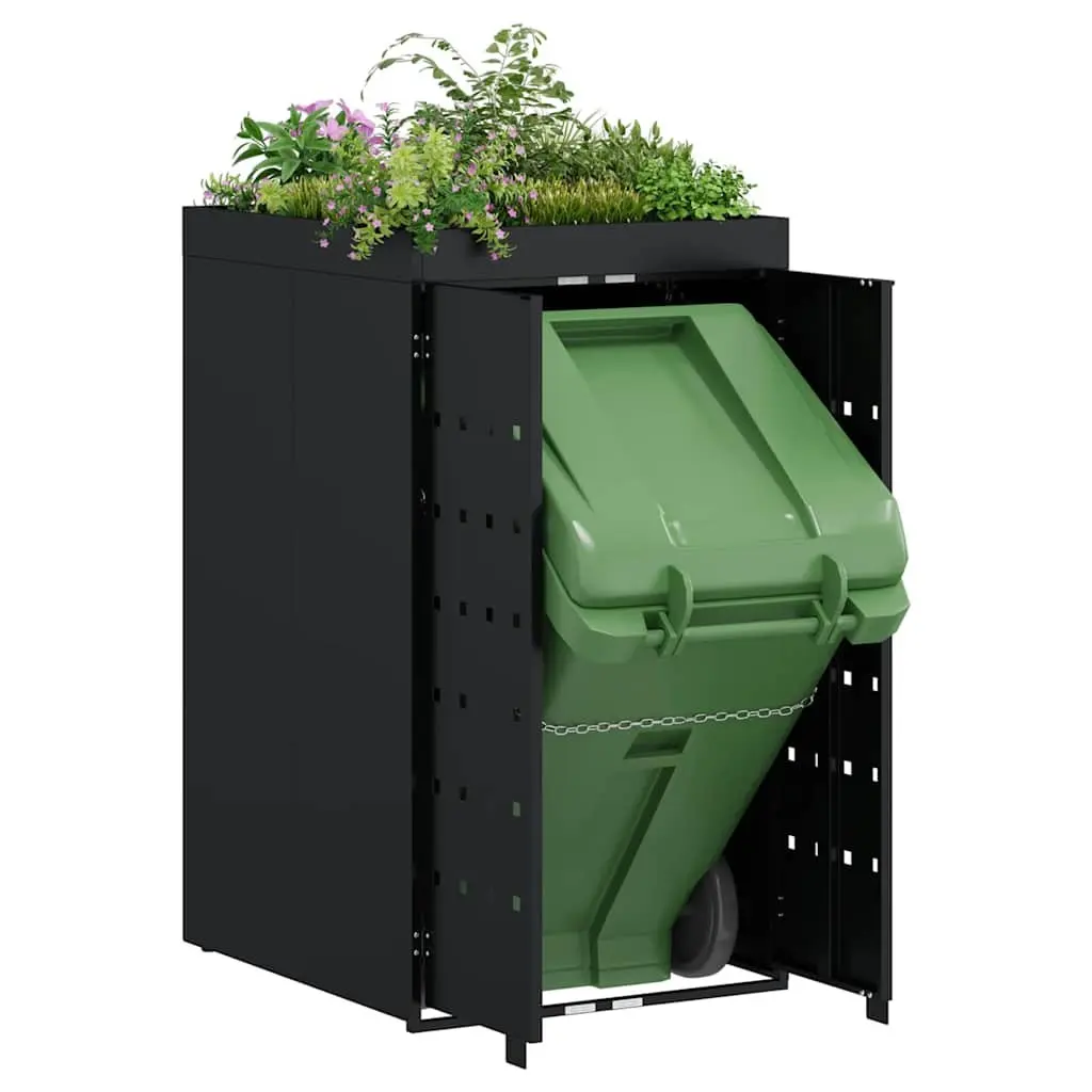 Wheelie Bin Storage Powder-coated Steel Single 240L Black with Planter Roof