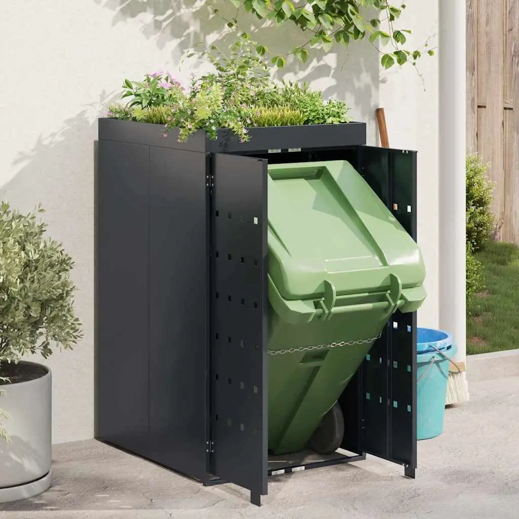 Wheelie Bin Storage with Planter Roof for Single 240L Waste Container Anthracite