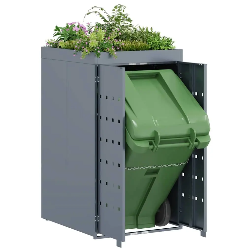 Wheelie Bin Storage Enclosure Powder-coated Steel 240L Light Grey with Planter Roof