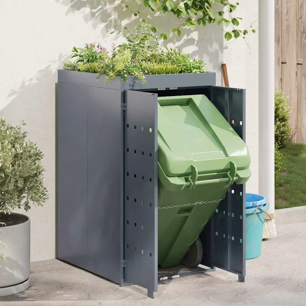 Wheelie Bin Storage Enclosure Powder-coated Steel 240L Light Grey with Planter Roof