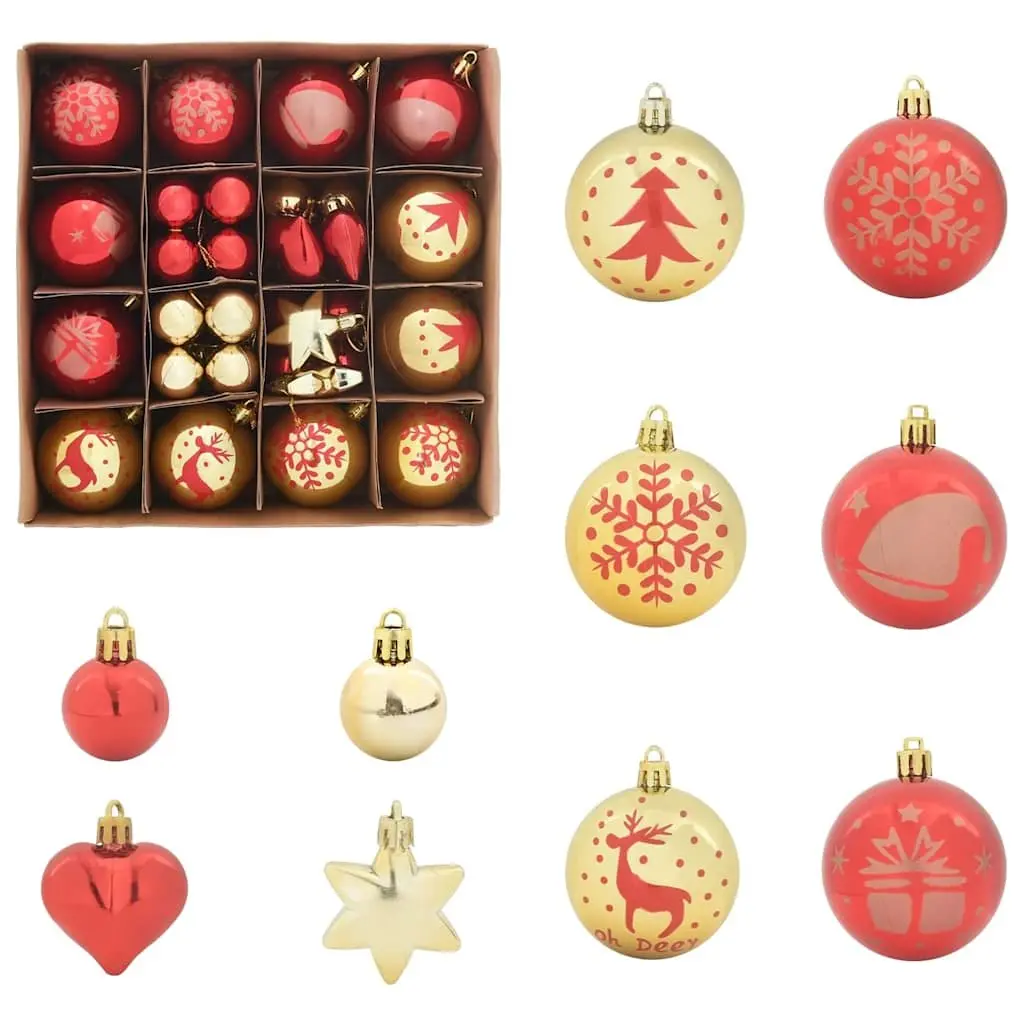 40 Piece Christmas Bauble Set Plastic Ornaments Red Gold 6cm for Tree Decoration