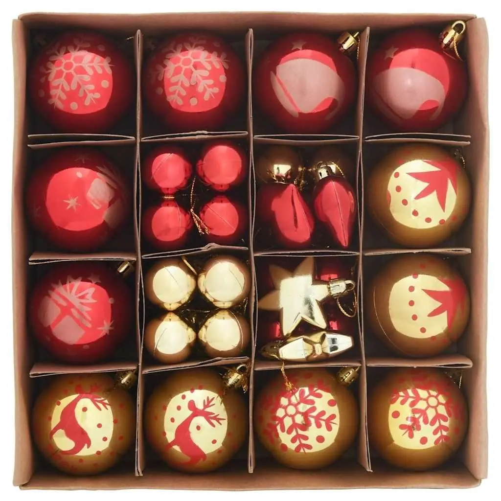 40 Piece Christmas Bauble Set Plastic Ornaments Red Gold 6cm for Tree Decoration