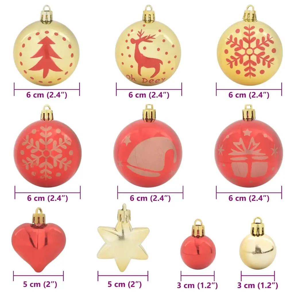 40 Piece Christmas Bauble Set Plastic Ornaments Red Gold 6cm for Tree Decoration