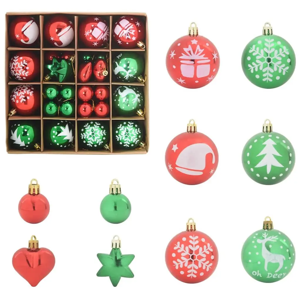 Christmas Ornament Set 40 Pieces Plastic 6cm Red Green Minimalist Holiday Tree Decoration