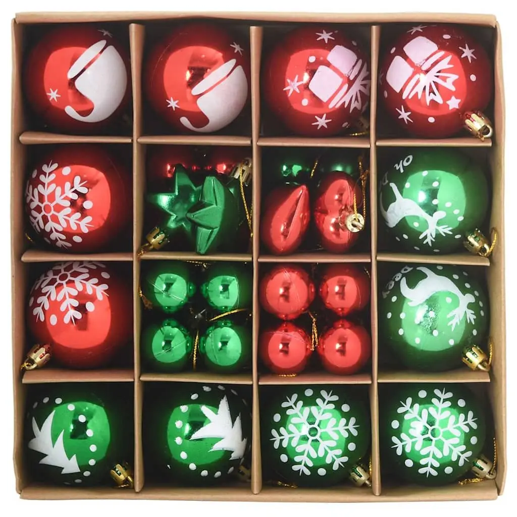 Christmas Ornament Set 40 Pieces Plastic 6cm Red Green Minimalist Holiday Tree Decoration