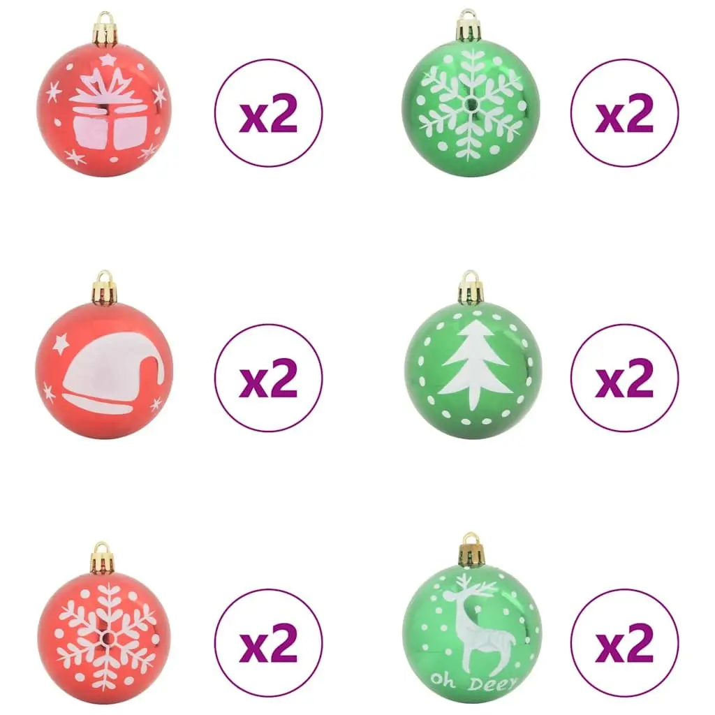 Christmas Ornament Set 40 Pieces Plastic 6cm Red Green Minimalist Holiday Tree Decoration