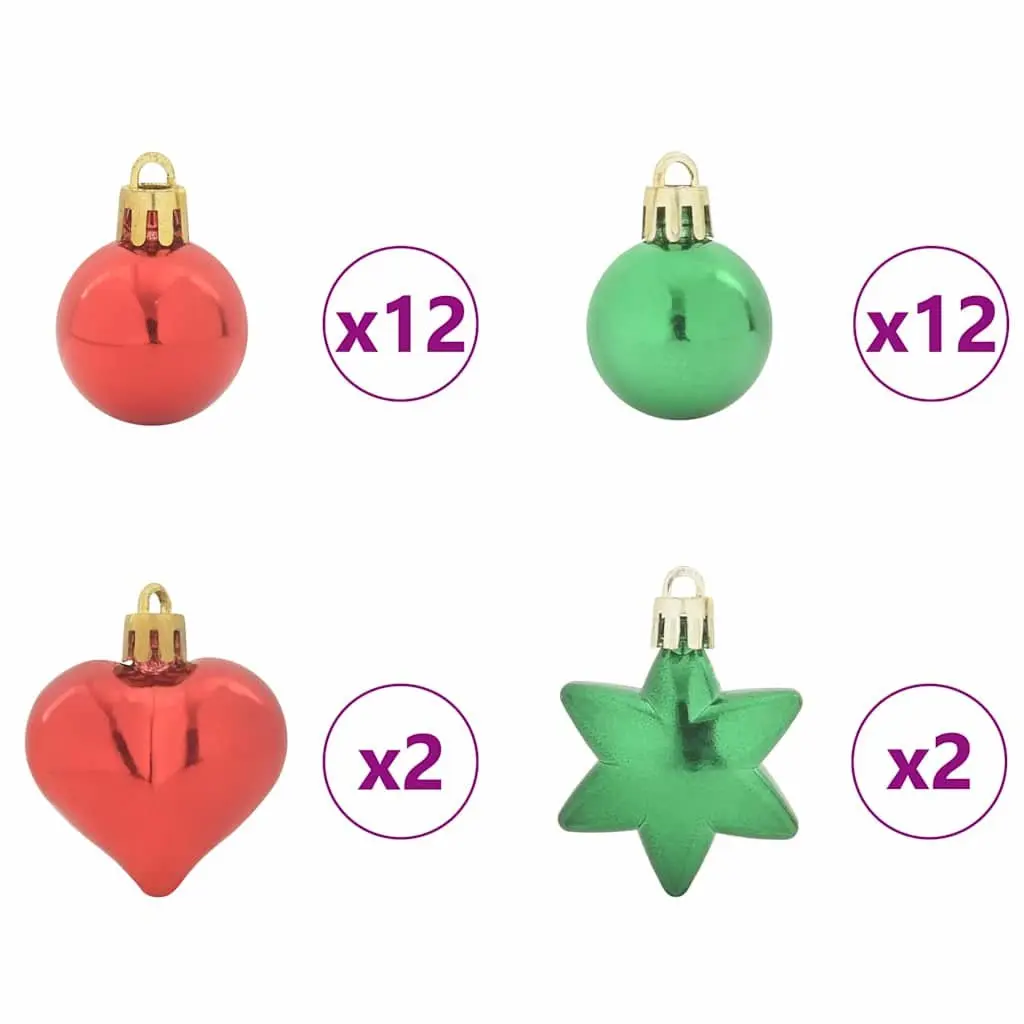 Christmas Ornament Set 40 Pieces Plastic 6cm Red Green Minimalist Holiday Tree Decoration