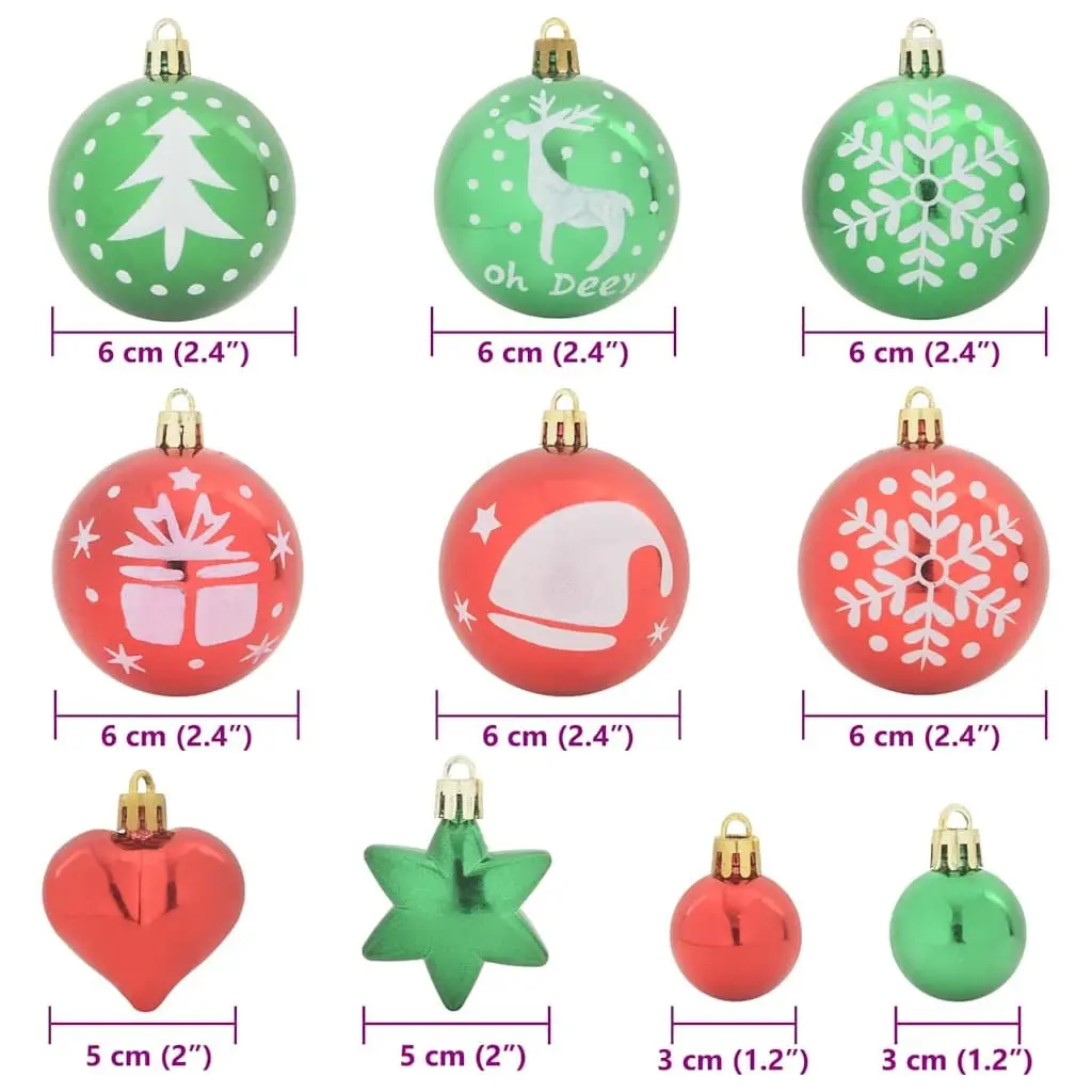 Christmas Ornament Set 40 Pieces Plastic 6cm Red Green Minimalist Holiday Tree Decoration