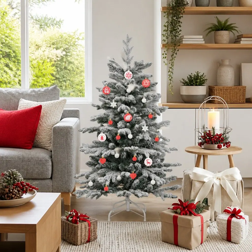 Christmas Bauble Set 40 Pieces Red White Plastic Holiday Tree Ornaments