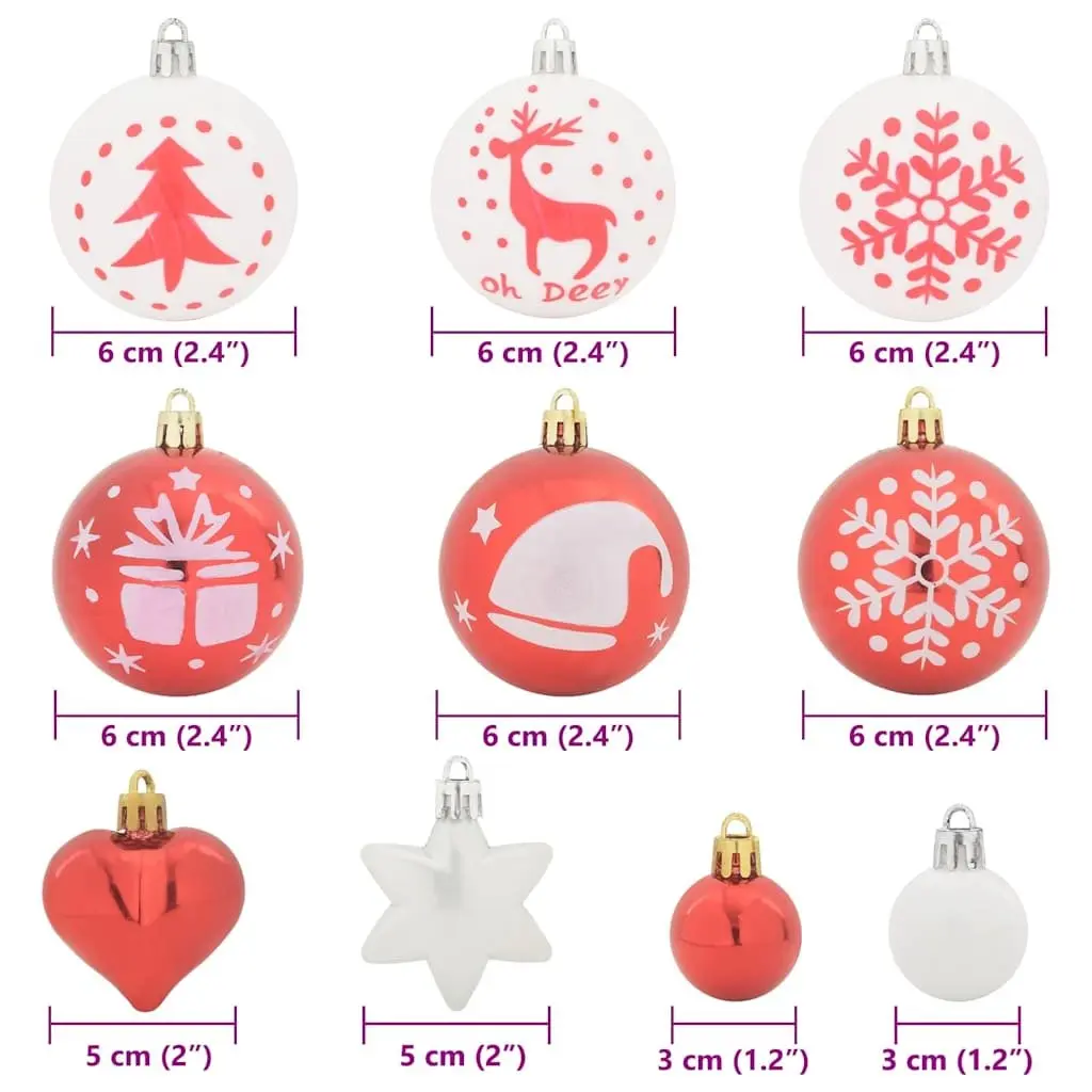 Christmas Bauble Set 40 Pieces Red White Plastic Holiday Tree Ornaments