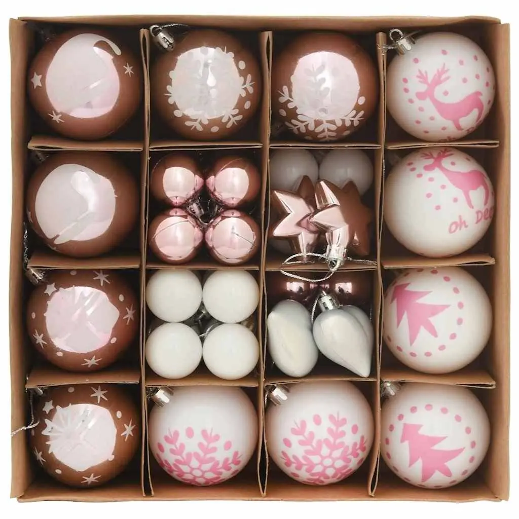 Christmas Bauble Ornaments Plastic 6 cm White Pink Modern 40 Piece Set