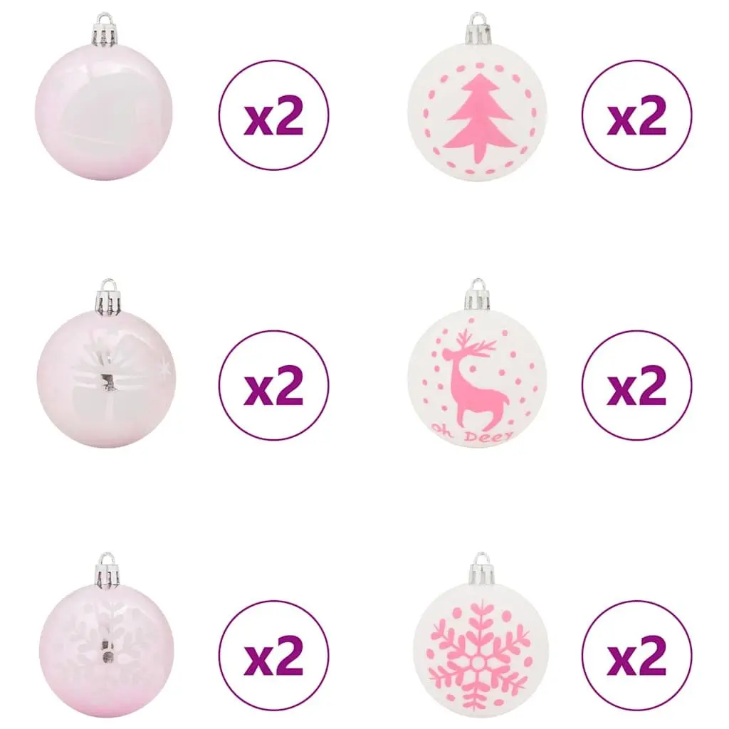 Christmas Bauble Ornaments Plastic 6 cm White Pink Modern 40 Piece Set